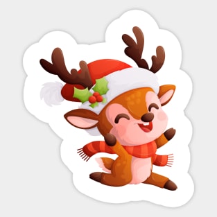 Happy and cute Christmas deer in winter clothes Sticker